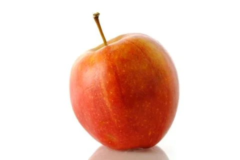 Close up red Apple fruit isolated on white background with reflection Stock Photos