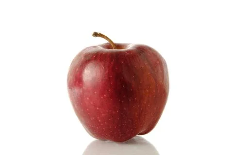 Close up red Apple fruit isolated on white background with reflection Stock Photos