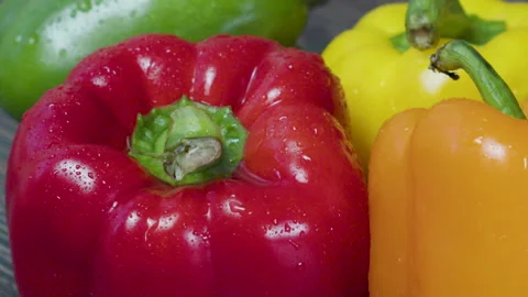 Close-up of red bell pepper with splashing water - 05 Stock Footage 307058882