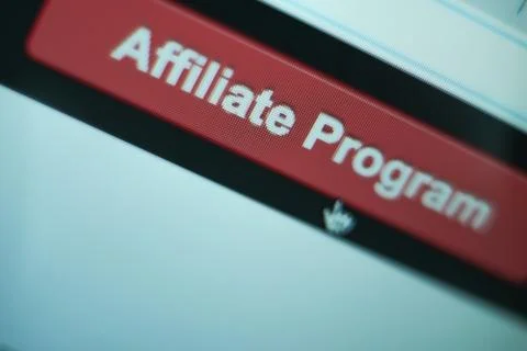 Close up Red button affiliate program on a  white background. Stock Photos