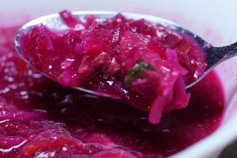 Close-up of red cabbage on a spoon Stock Photos