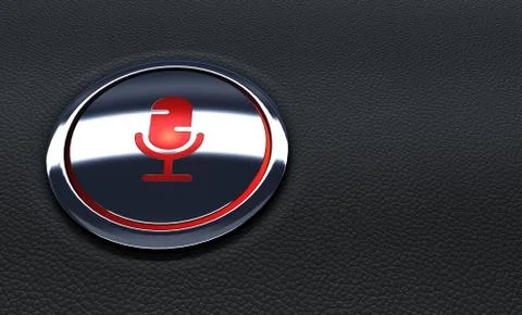 Close up of red car button. Concept of voice recognition system. 3d Rendering Stock Illustration