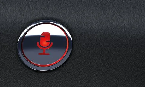 Close up of red car button. Concept of voice recognition system. 3d Rendering Illustrazione stock