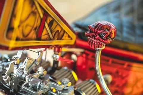 Close up of a red car engine Stock Photos