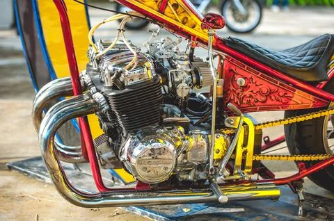 Close up of a red car engine Stock Photos