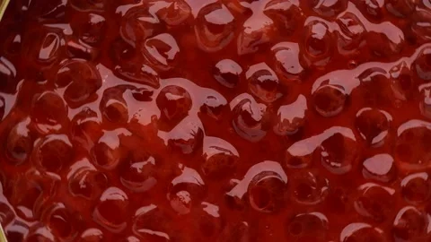 Close up of red caviar , rotation shot. canned red caviar Turning Video stock 237226643