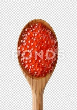 Close-up of red caviar on wooden spoon, gourmet delicacy PSD 템플릿