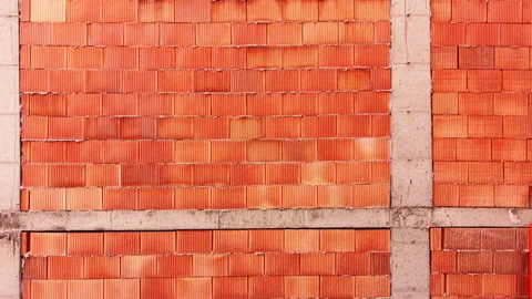 Close up of red ceramic hollow brick wall Stock Footage 331944332