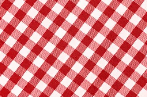 Close up of red checkered tablecloth with copy space Stock Photos