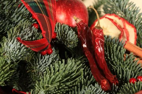 Close up of red chillies on a wreath Stock Photos