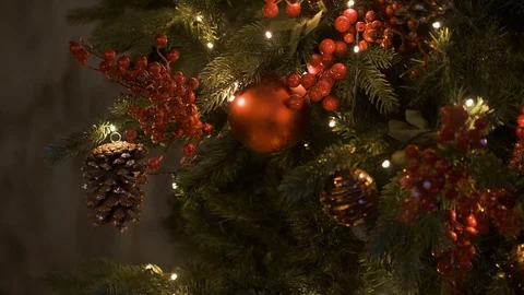 Close-up red christmas tree decorations Video stock 122226612