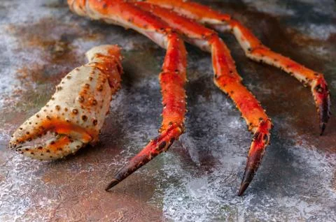 Close-up Red crab claw on a rusty background. Seafood Stock Photos