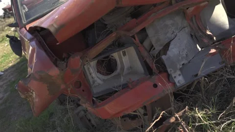 Close-up of a red crashed car in an accident Stock Footage 303575277