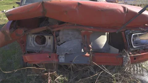 Close-up of a red crashed car in an accident Video stock 303575278