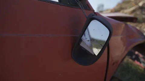 Close-up of a red crashed car in an accident Video stock 303576189