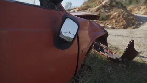 Close-up of a red crashed car in an accident Stock-Footage 303576191