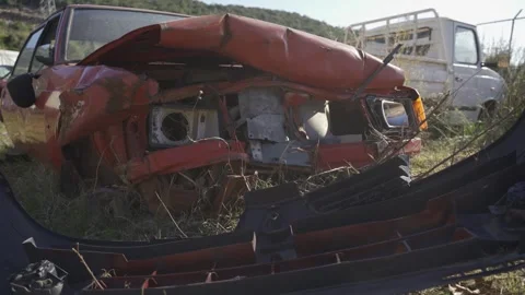Close-up of a red crashed car in an accident Stock-Footage 303576500