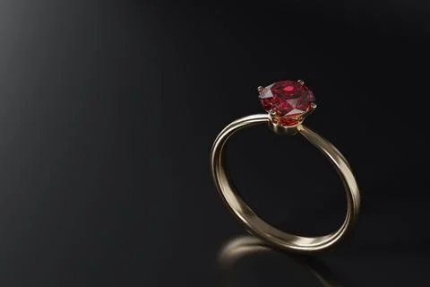 Close up red diamond ring isolated on dark background. Stock Illustration