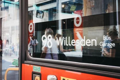 Close up of a red double decker bus number sign in London, UK. Stock-Fotos