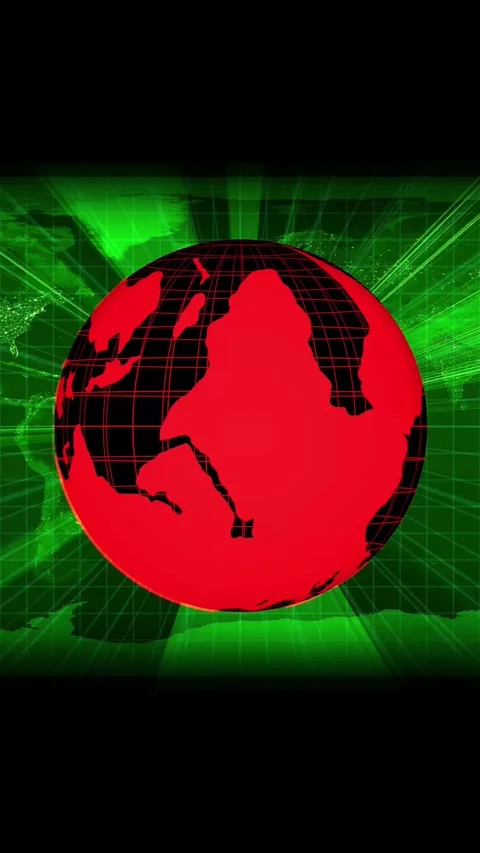 Close-up of a Red Earth Globe with a Grid Overlay Against a Green Light Ray.. Stock Footage 344733107
