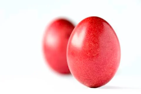 Close up of a red easter egg isolated on white. Stock-Fotos