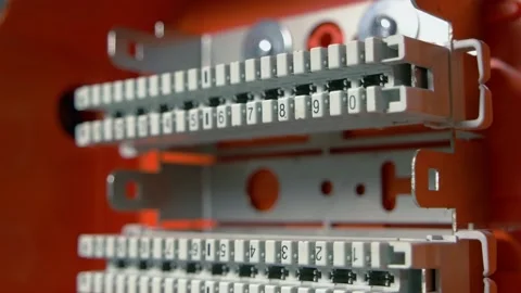 Close-up red electric indusrtial control fuse box. Stock Footage 191157279