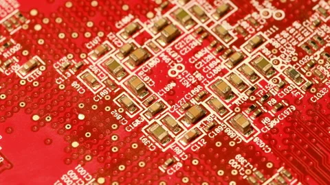 Close up of red electronic board, with components. Stock Footage 209234809