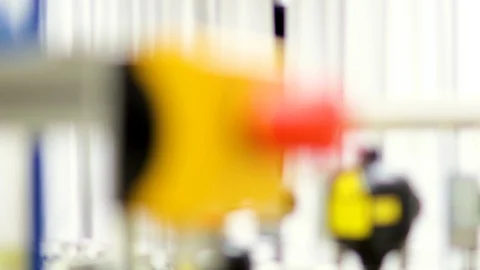 Close up of red emergency stop button in a factory Video stock 124650461