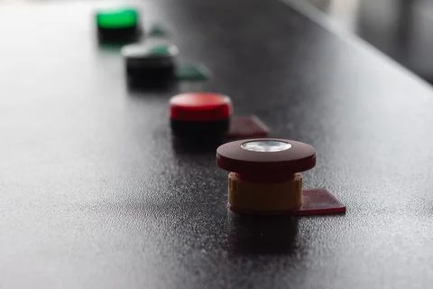 Close-up of a red emergency stop button Stock Photos