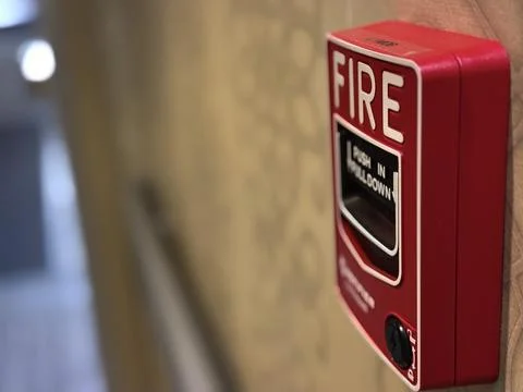 Close-Up of Red Fire Alarm on Interior Wall Stock Photos