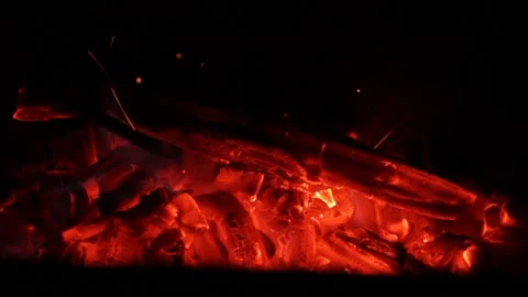 Close up red hot bbq coals are being moved with a poker 스톡 동영상 202300856