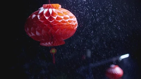 Close-up red lanterns,Snowflakes falling Stock-Footage 234246169