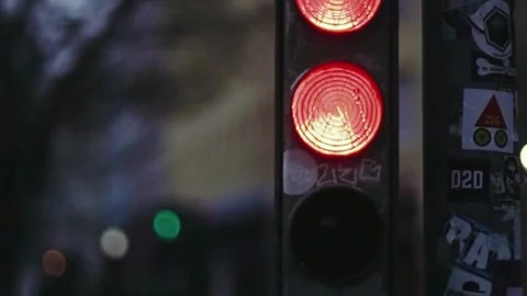 Close up of red light on traffic light Traffic light on a stoplight night add Stock Footage 256738831