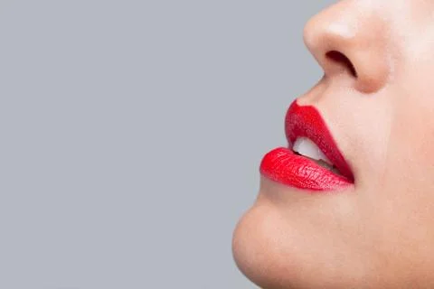Close up red lips Stock Photos