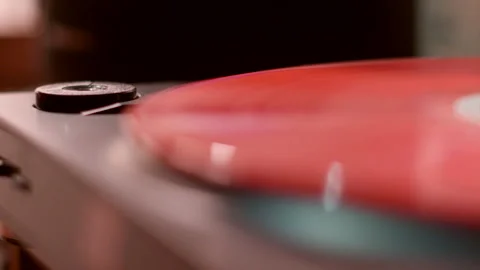 Close-Up of Red LP Spinning Stock Footage 219439186