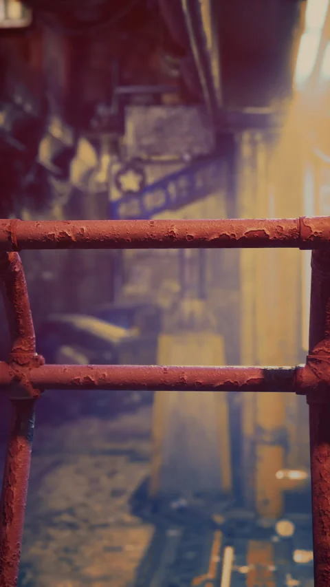 Close Up of Red Metal Railing Stock Footage 306157047