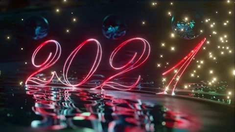 Close up of red neon animated light trail. Happy new year 2021. 4K. Stock Footage 144343510