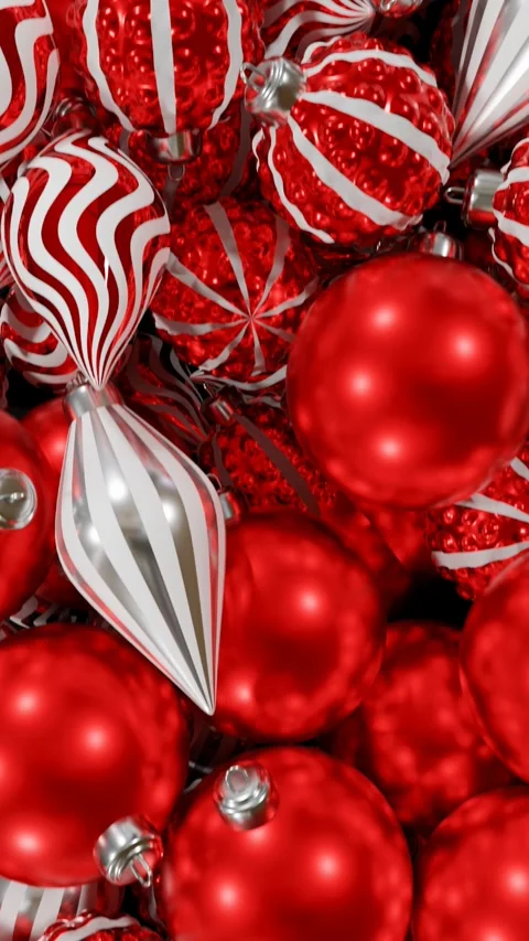 Close-up of red New Year ornaments on a New Year background. Video stock 255963698