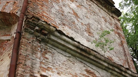 Close up red old brick wall castle history architecture building city town Stock Footage 98154189