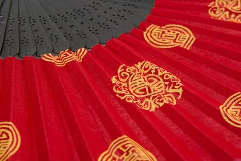 Close up red oriental  fan Stock Photos