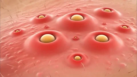 Close Up of Red Pimples with Yellow Heads on Skin. Stock Footage 317801009