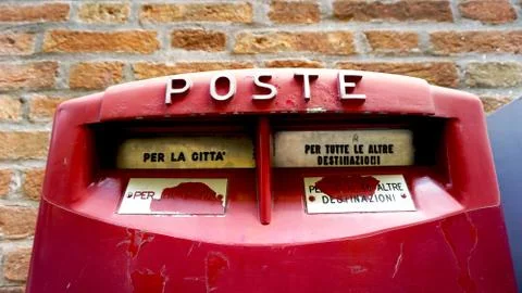 Close up red postal box public Stock Photos