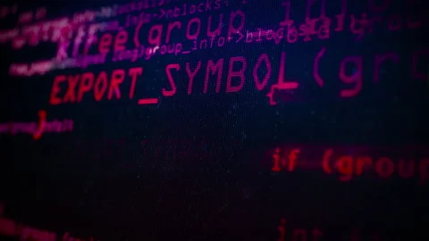Close-up of Red Program Code on a Computer Screen in Defocus. Software Stock Footage 144251449