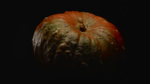Close-up, red pumpkin in turning motion on a black background Stock Footage 175962402