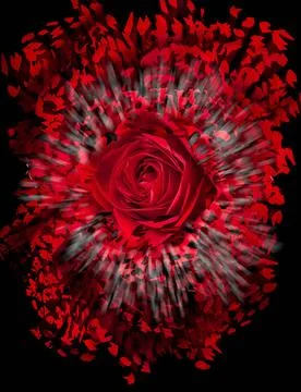 Close up of red rose exploding Detailed close shot of velvet red rose on b... 写真素材