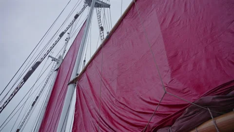 Close Up Of Red Sails In Antarctic Overcast Weather Video stock 337792148