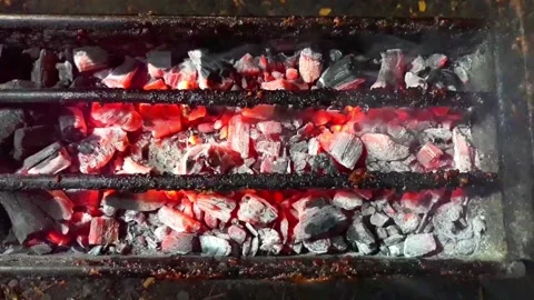 Close up red satay grilled charcoals barbecue Video stock 234875998