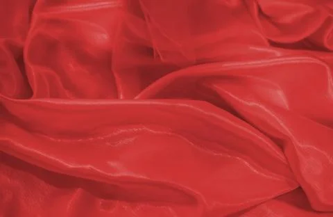 Close up on red silk material background or texture Stock Photos
