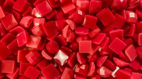 Close-up, red square diamonds for diamond embroidery. Hobbies and DIY, materials Stock Photos