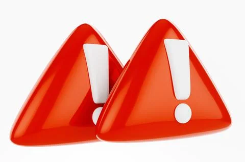Close-up of red warning sign in triangular shape with white exclamation mark  Illustrazione stock
